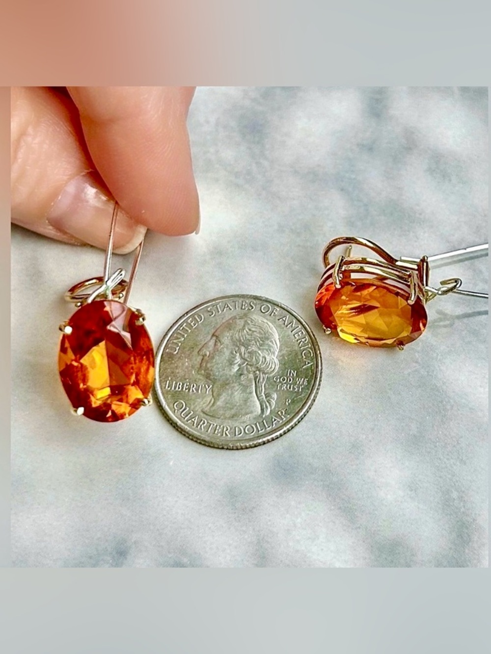 Exquisite Oversized AAA Madeira Citrine & 14K Gold Lever Back Earrings - Picture 4 of 15